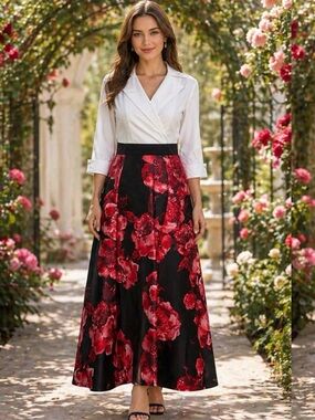 AlexaB Floral Black and Red Women's Dress White Top